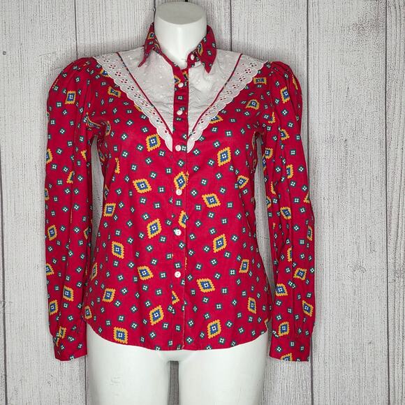 VTG Circle T Square Dance Western Shirt – Eyelet Yoke, sz 13/14 - Picture 1 of 8